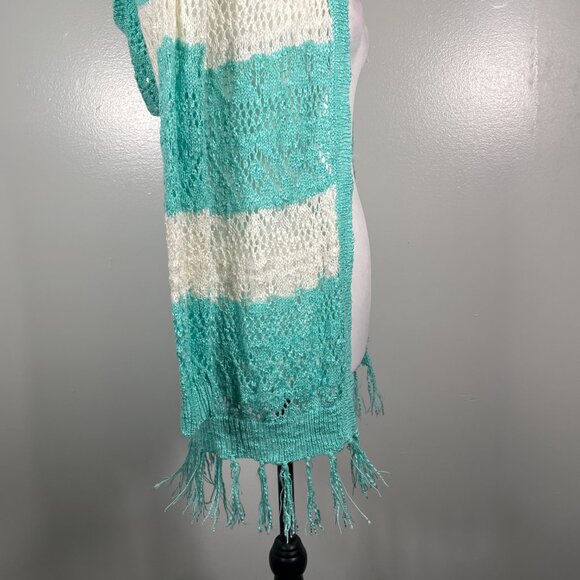 Heart N Crush Mint Green Ivory Hooded Open Weave 3/4 Sleeve Cardigan Sweater S - Picture 13 of 14